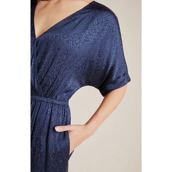 Anthropologie Maeve Jacqueline Jacquard Jumpsuit XS Navy Blue Elegant Night Out - Picture 3 of 16